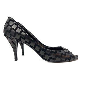 Pierre Hardy Black Silver Suede Geometric Print Open Toe Pumps Size 10